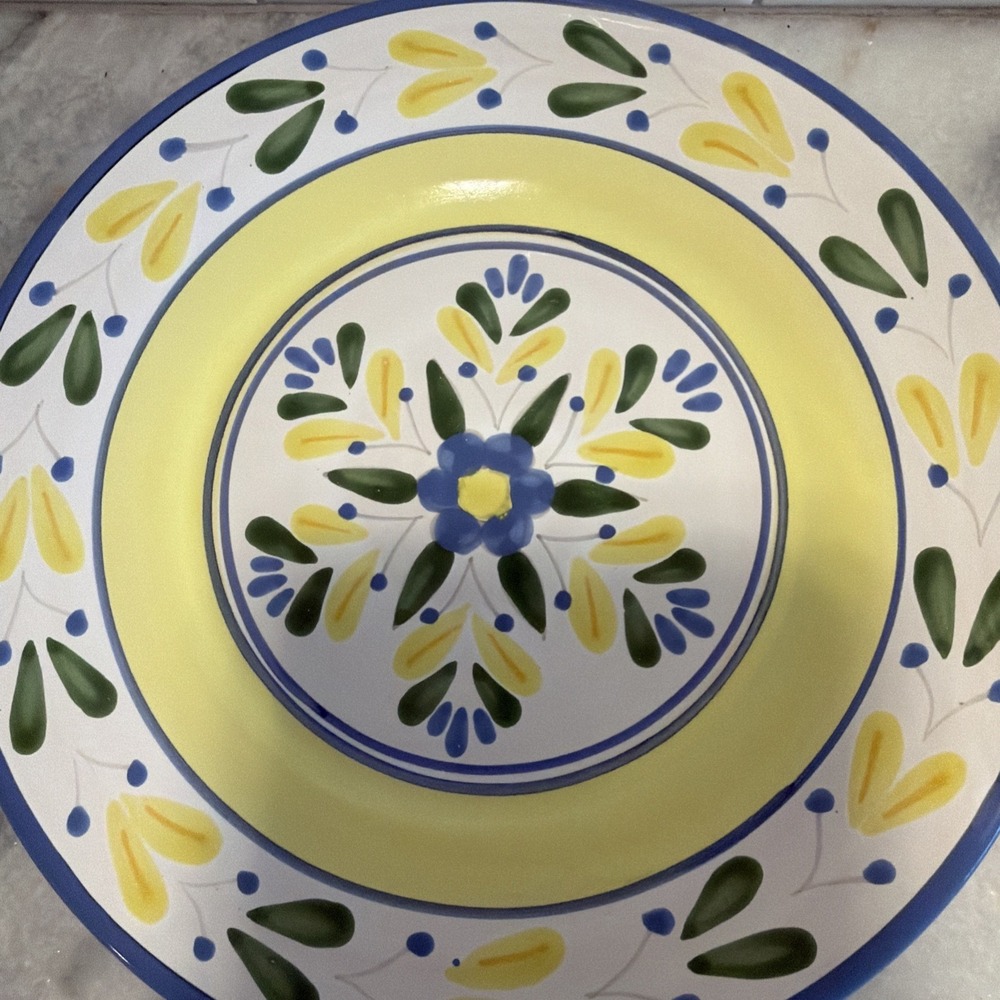 SET OF FOUR SOLIMAR PIER 1 POTTERY DINNER PLATES BLUE AND YELLOW Gw994 - Picture 11 of 14